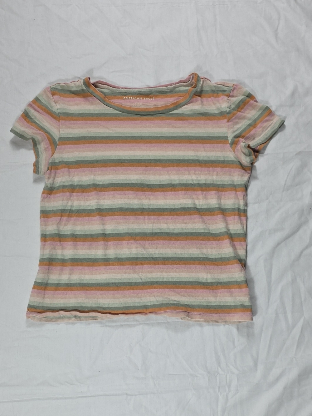 American Eagle Striped Tee in Pink, Sage & Tan